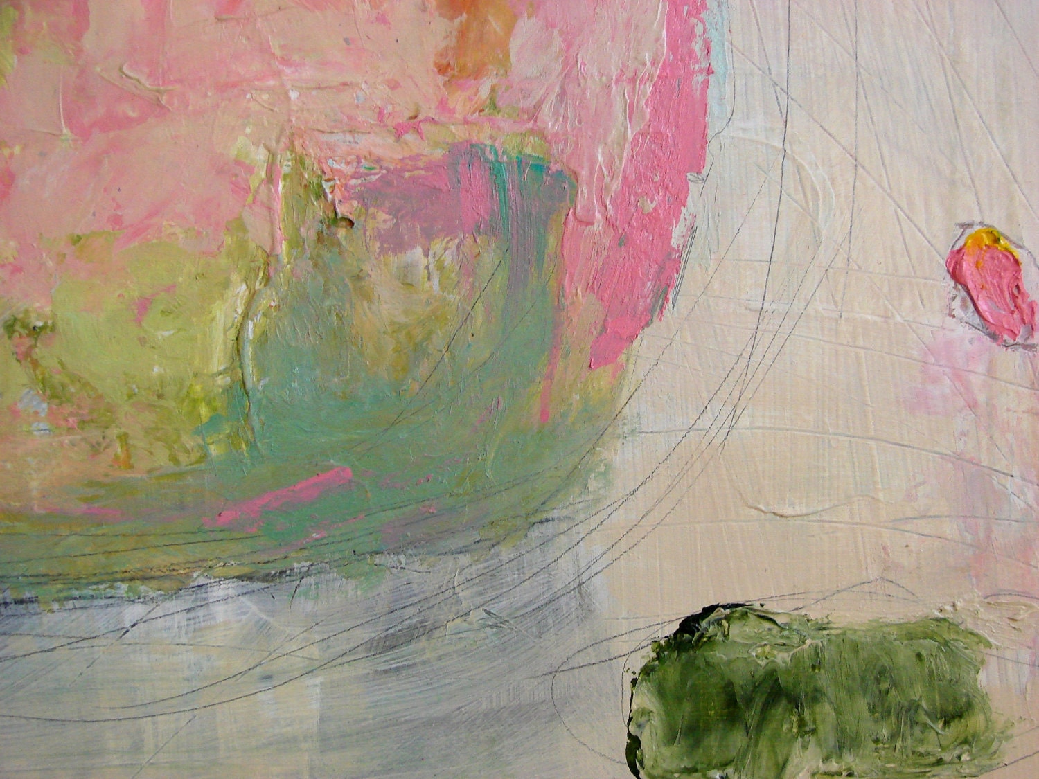 Abstract Painting original pink green blue yellow orange pastel 24 x 36 by Cheryl Wasilow