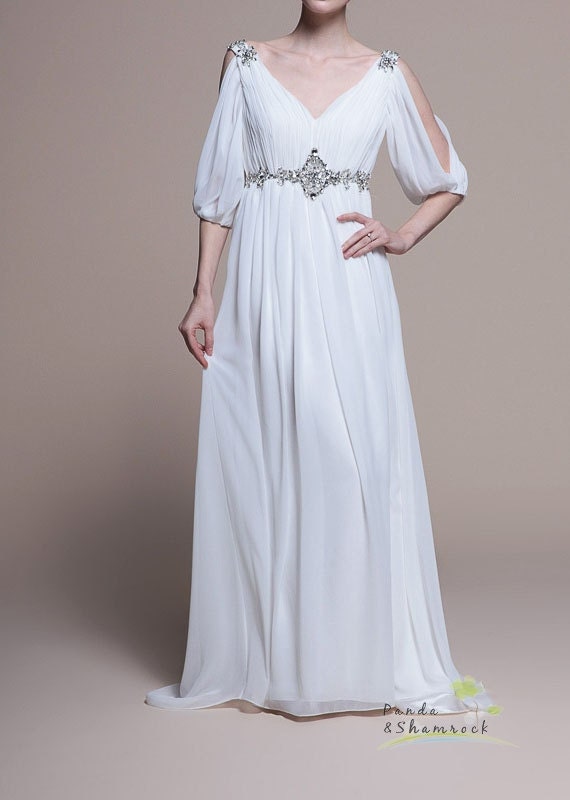 Emily /wedding gown/bridal dress/evening dress/prom dress/custom made/all size/vintage style/V neck/silk chiffon/elegant