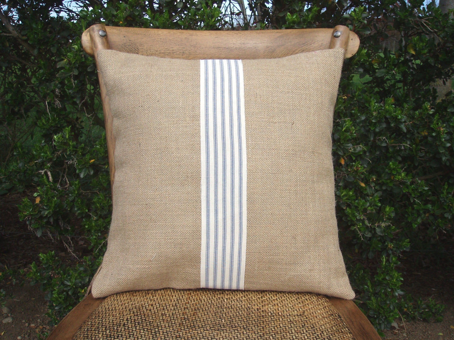 Burlap Ticking Stripe Cushion Cover by JamieKayLtd on Etsy