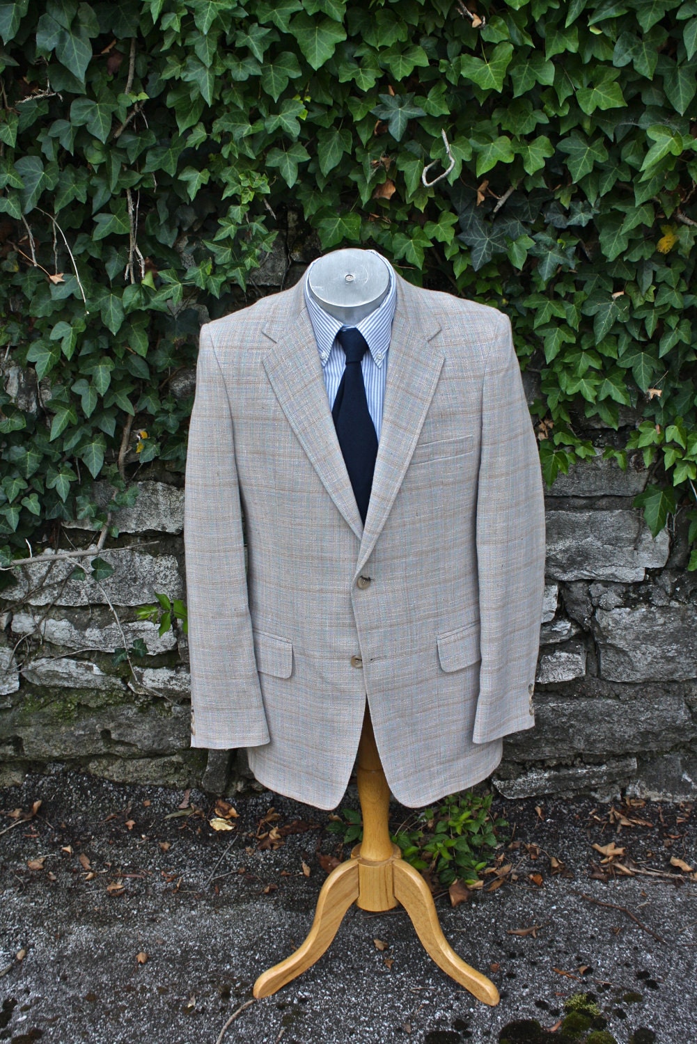 Light Weight Cream and Pastel Multicolor Wool Sportcoat 43 Regular