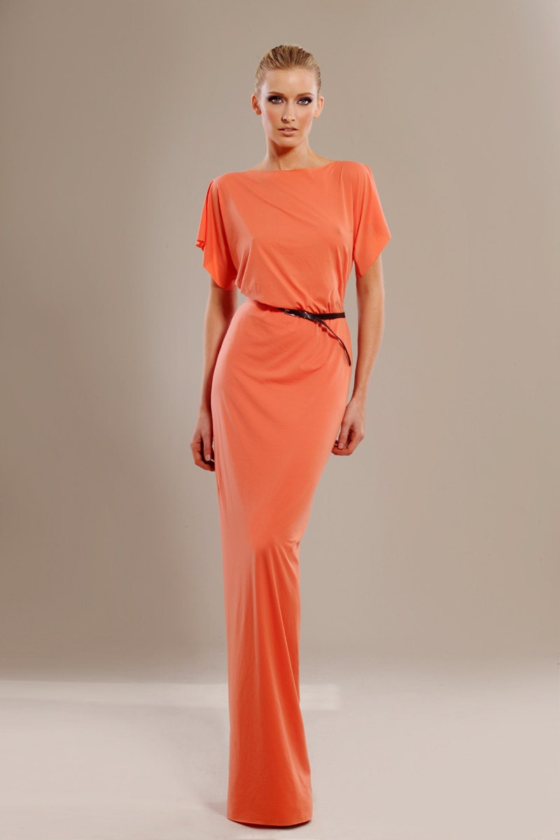 Coral stretch-jersey maxi dress