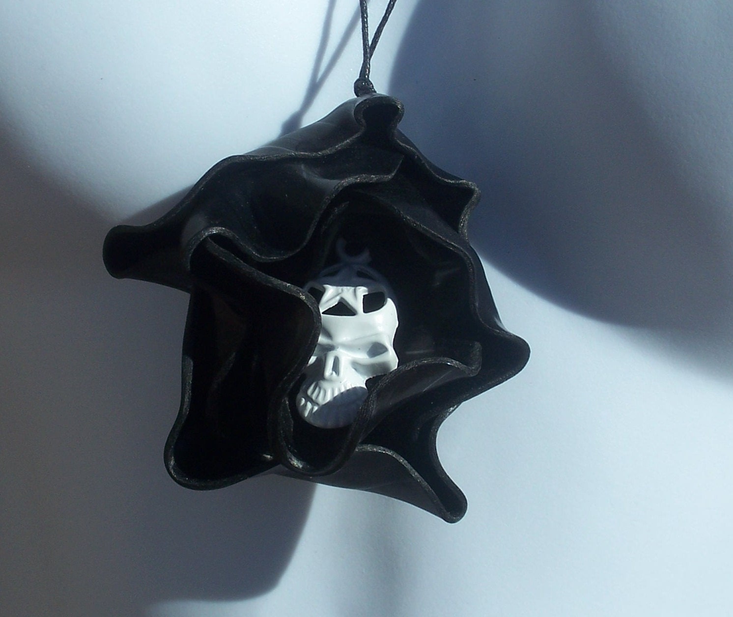 Record Rose - Sculpted Recycled Record & Painted Tibetan Skull Necklace-White