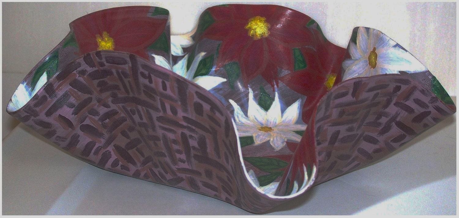 Christmas Poinsettias Hand Painted Record Bowl