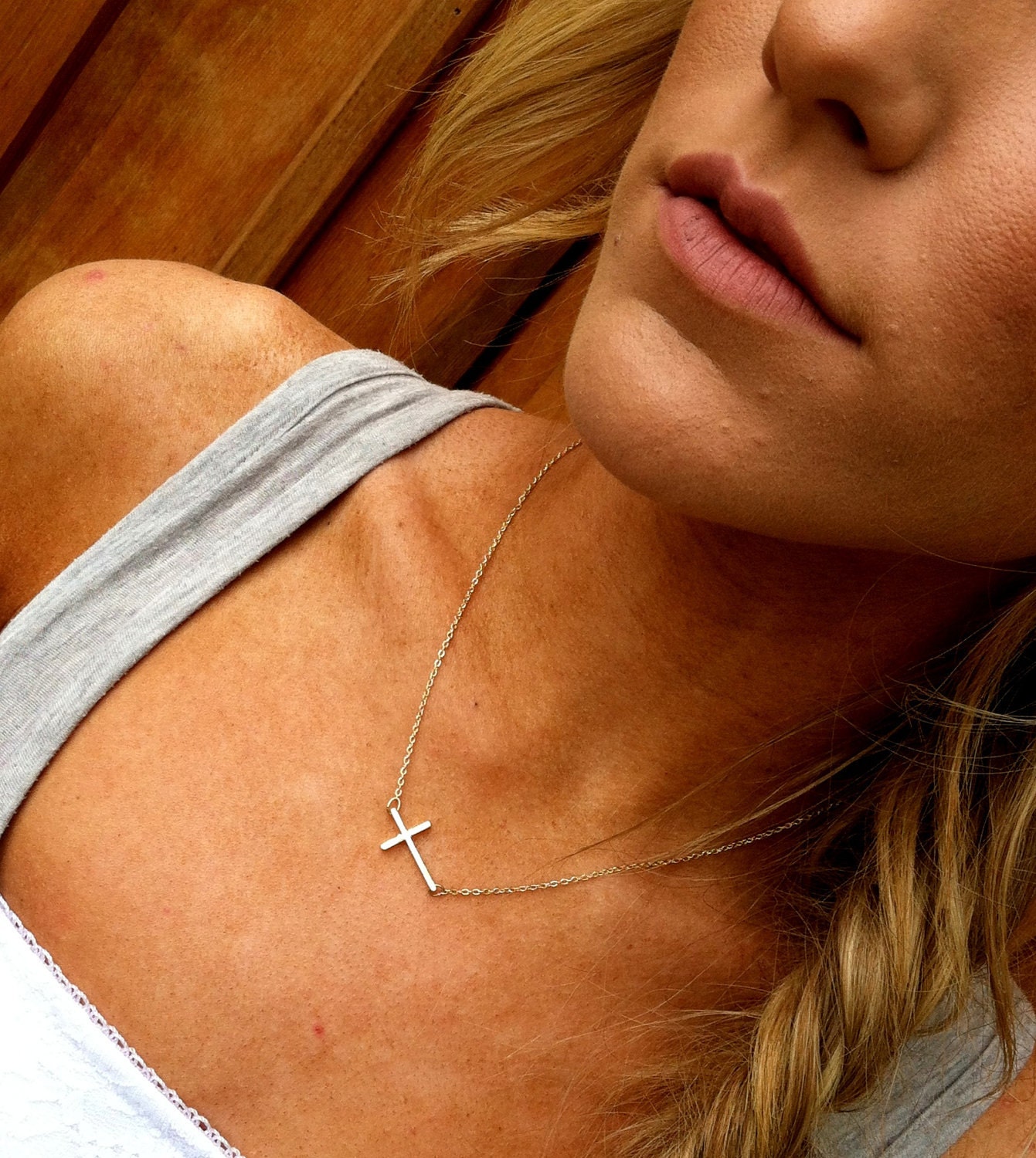 Sideways Cross Necklace Silver Selena Gomez Jewelry Cross Necklace Horizontal Woman's Cross