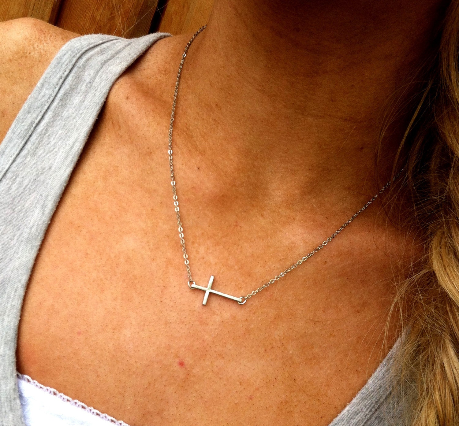 Sideways Cross Necklace Silver Selena Gomez Jewelry Cross Necklace Horizontal Woman's Cross
