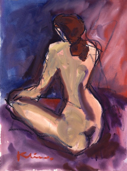 Poetry in Motion Howard Kline figure nude art woman back view pink purple home decor decoration watercolor print