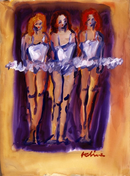 TuTuTuTuTuTu Howard Kline art figure women dancers legs purple orange  home decor decoration watercolor print