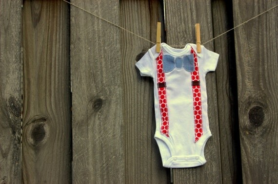 Swanky Baby Boy Onesie Bow Tie and Suspenders "The Swanky Patriot"