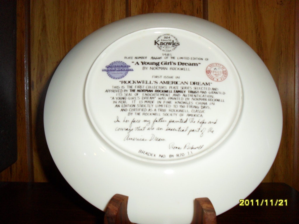 Norman Rockwell's " A Young Girl's Dream" Collector Plate