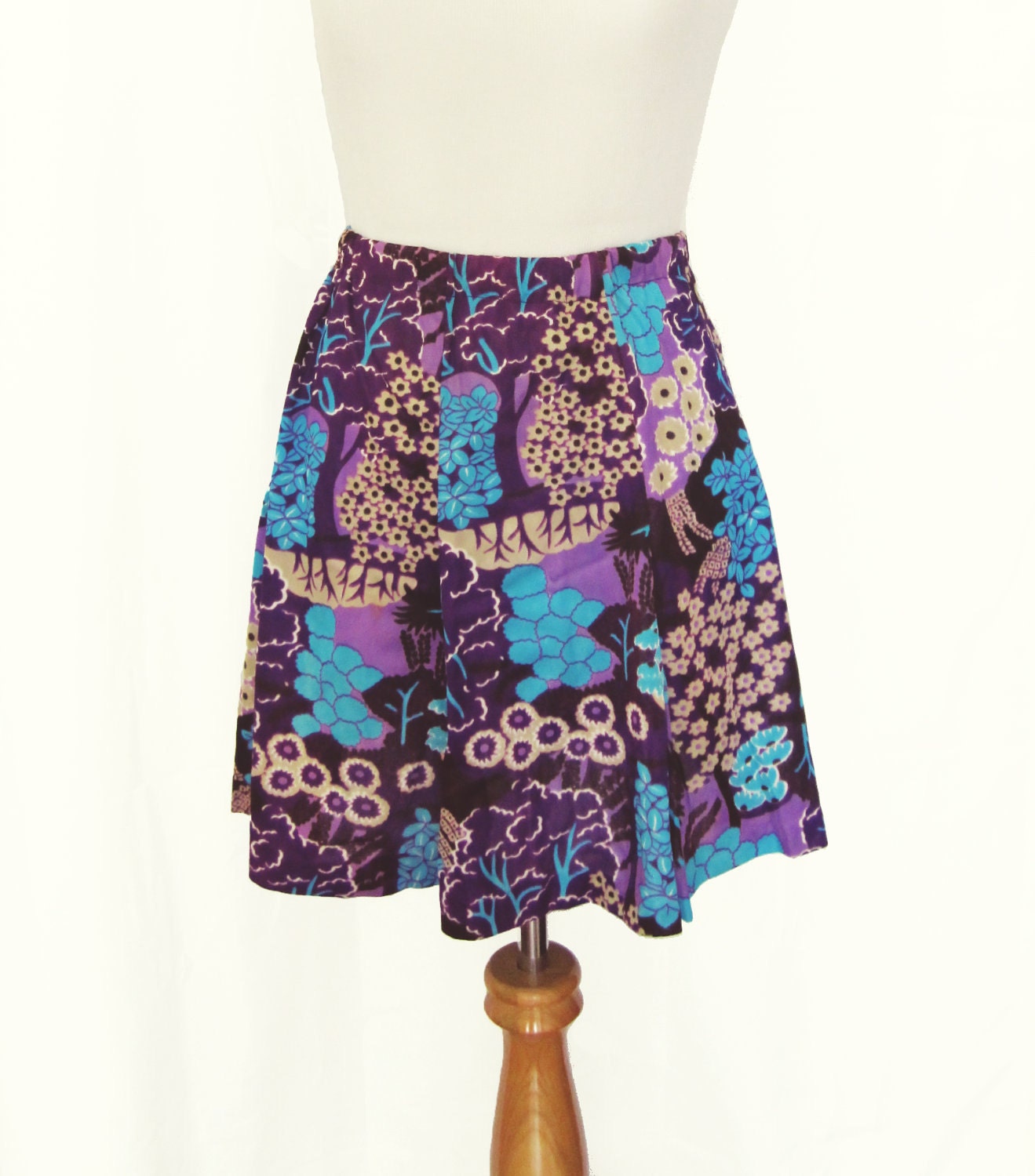 Floral Print Mini Skirt - Purple and Teal - Size 2