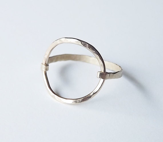 Hammered Large Circle Gold Filled or Sterling Ring - Gold Ring - Circle Ring