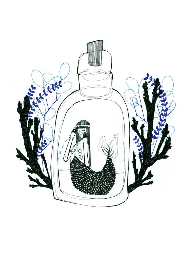Mermaid In Bottle LIMITED EDITION A4 Print