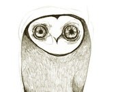 Owl Cute Owlet Print A5 Sepia