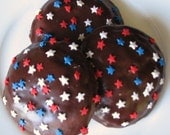 Red White and Blue - AMAZING All STARS Confetti Chocolate Glazed Sugar Cookies 1 Dozen