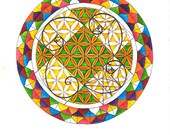 Flower Of Life with Fibonacci Spiral Watercolor Painting