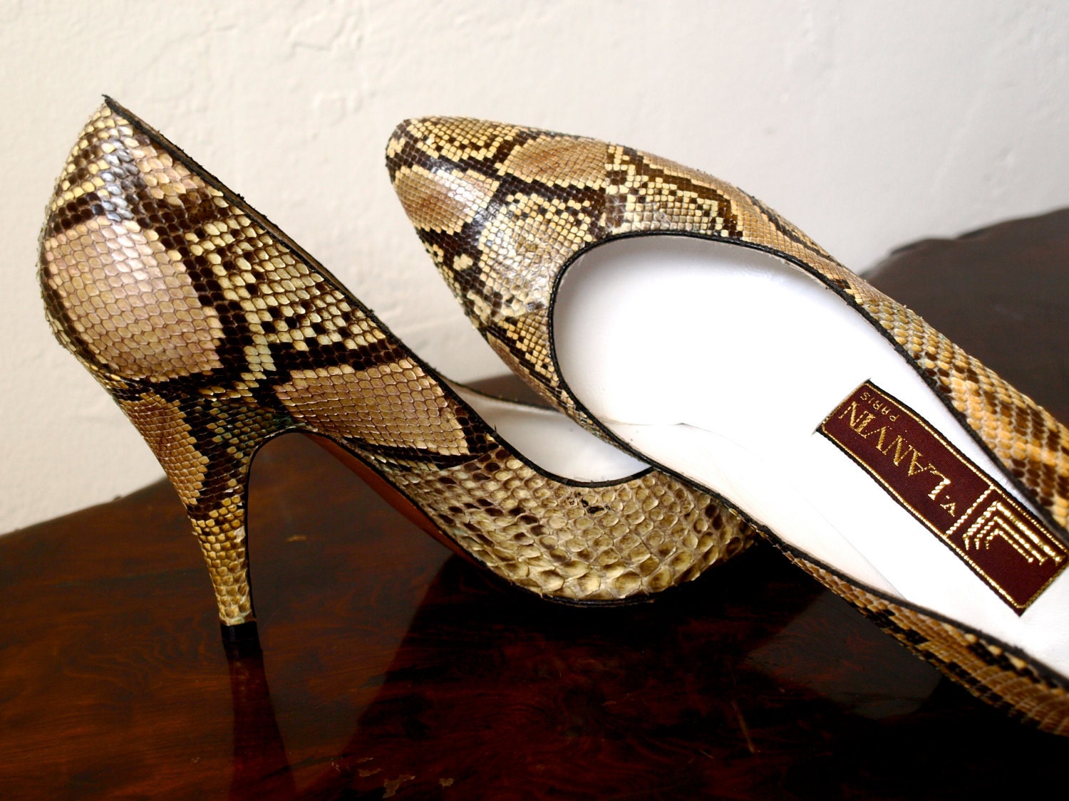 Rare Vintage LANVIN PARIS Python Snake Stiletto Pump 3.75" Heel Size 6.5 / 7