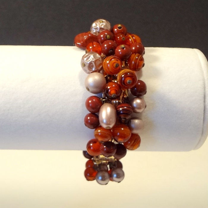 Vintage Bracelet with Glass Beads and Faux Pearls 1950's -1960's, Signed Japan