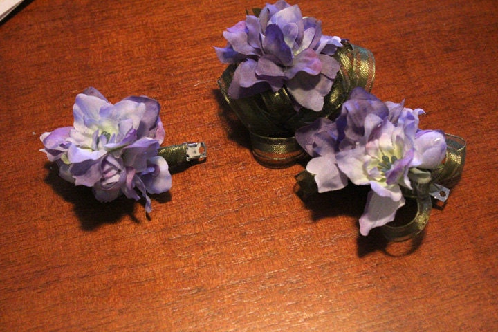 Delphinium Spray Barrettes set of three, High Quality Silk Flowers used in florist shops, 1 3/4 barrette size bows