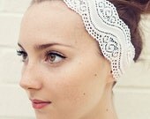 READY TO SHIP White and Wavy Stretch Lace Headband 2 1/2 inches wide Easter