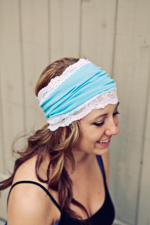 Turquoise and stretch Lace Headband Easter Bonnet Re-do