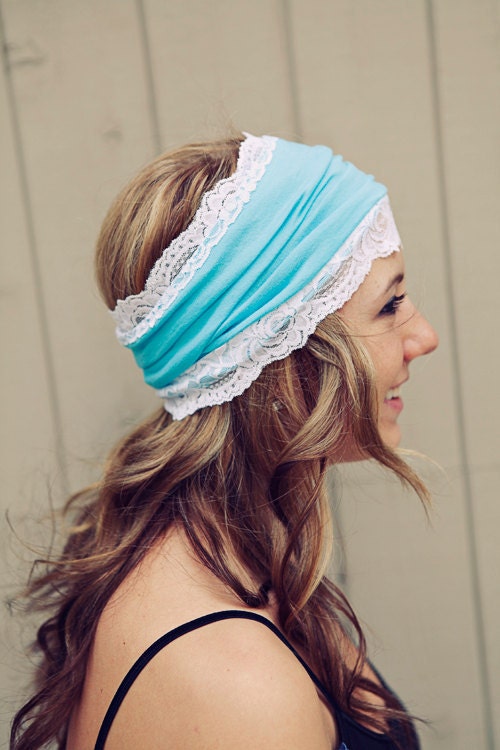 Turquoise and stretch Lace Headband Easter Bonnet Re-do