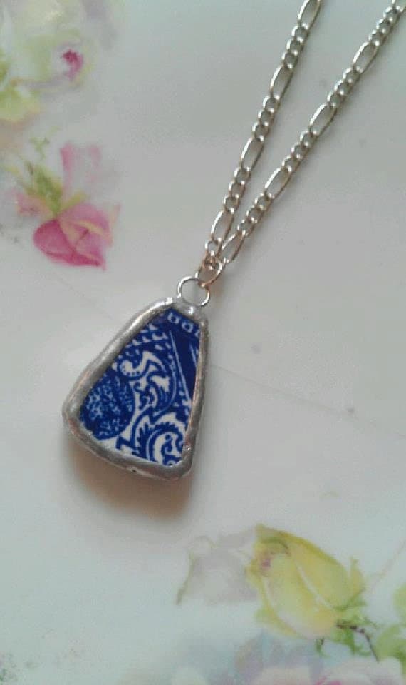 Blue Willow Broken China Necklace