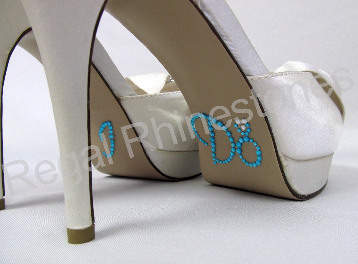 I Do Shoe Stickers - AQUA & Clear ENGAGEMENT RING Shoe Decal - Rhinestone I Do Wedding Shoe Stickers for your Bridal Shoes