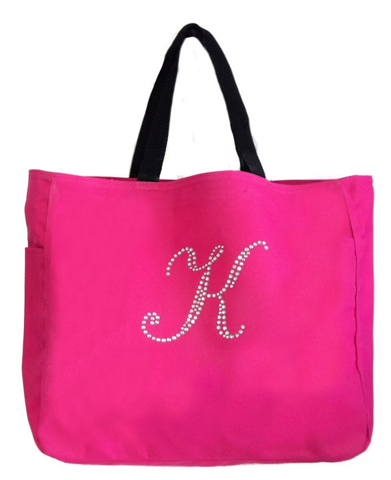 Rhinestone Initial Personalized Tote Bag - Monogrammed Tote Bag