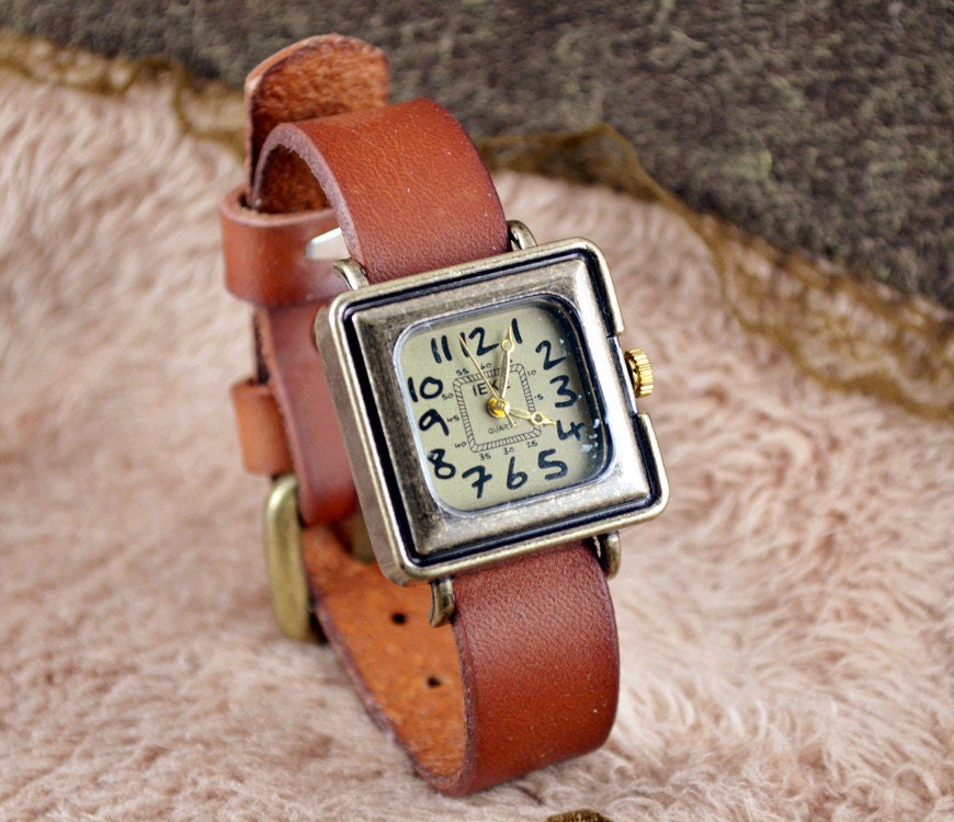 Leather Watch ,Orange leather ,vintage,classical, WN01-2