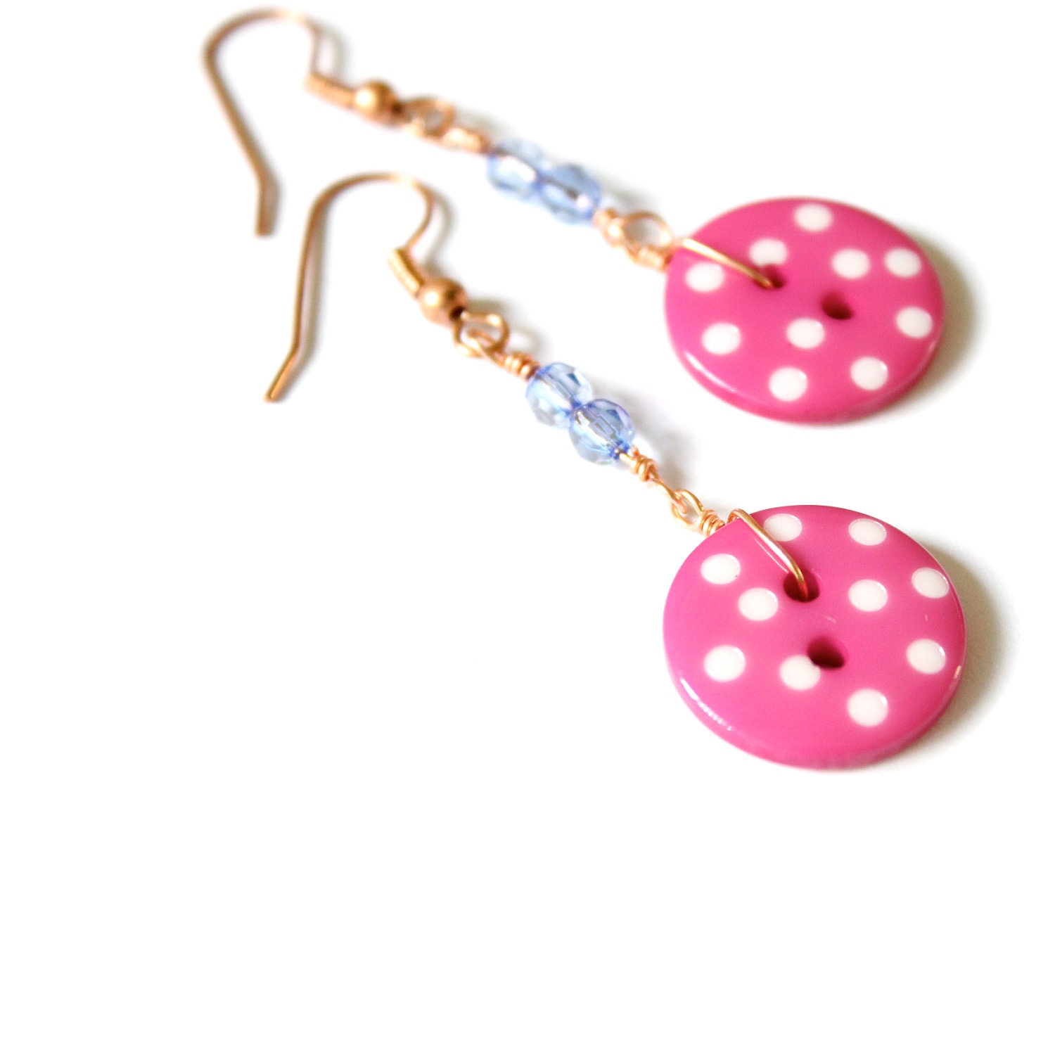 Hot Pink Buttons // Cute Earrings // Pink Button Earrings // Fashion Cute Earrings Button Shabby Chic