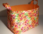 Fabric Basket Organizer Bin Storage Container-Orange Multi Floral
