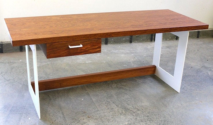Desk - Modern wood and steel Desk in bubinga with White Steel Legs (FREE SHIPPING)