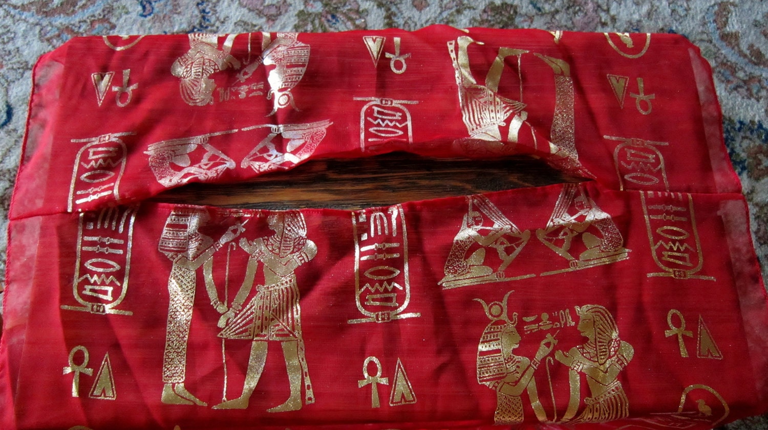 Vintage Red Gold Egyptian Over-Head Scarf (osfm)