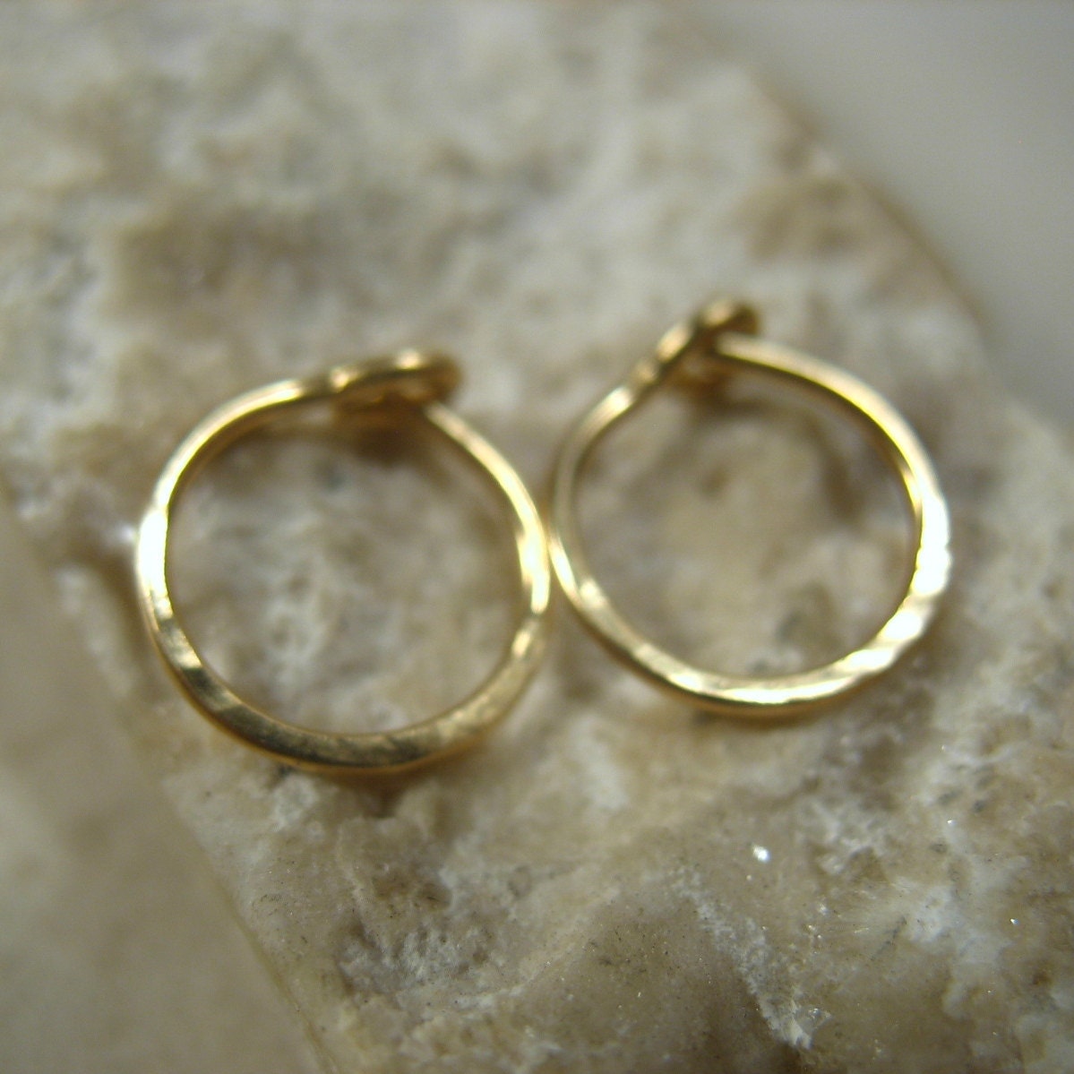 Hoop Earrings Hammered Solid 14k Gold by mysticmoonsprecious