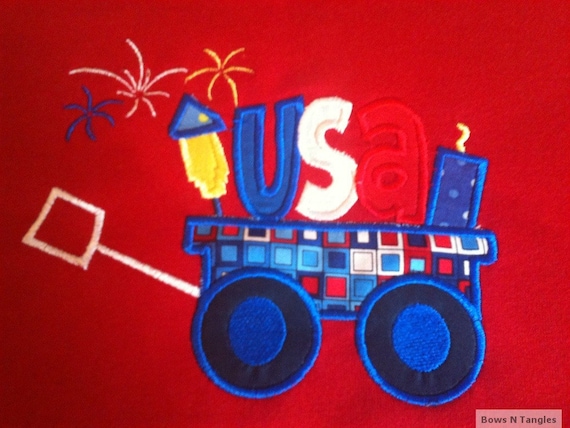 Fourth of July USA Fireworks Wagon Tee/Onesie Girls or Boys