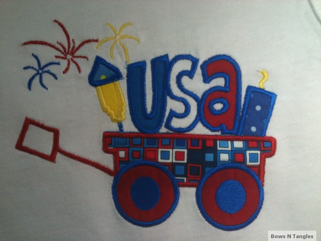 Fourth of July USA Fireworks Wagon Tee/Onesie Girls or Boys