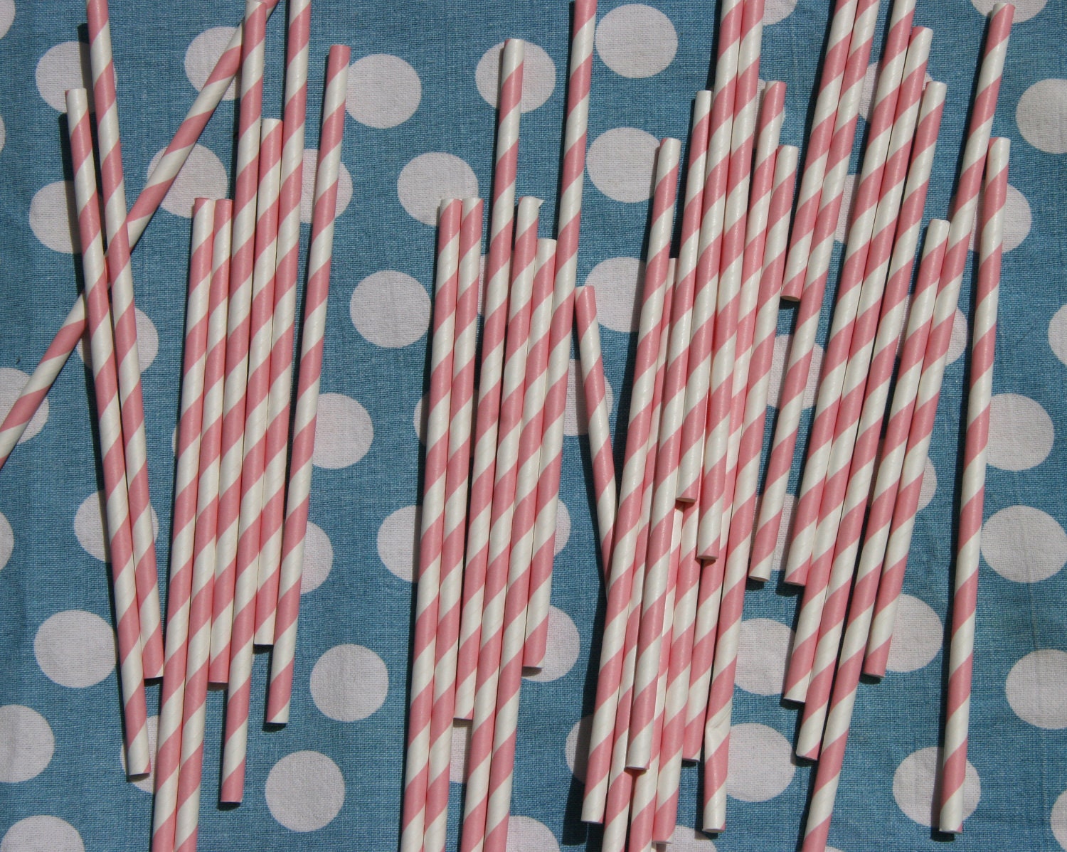 Paper Straws in Light Pink and White Stripes, Pack of 50 Il_570xn