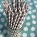 Paper Straws - 50 Grey and White Striped Paper Straws
