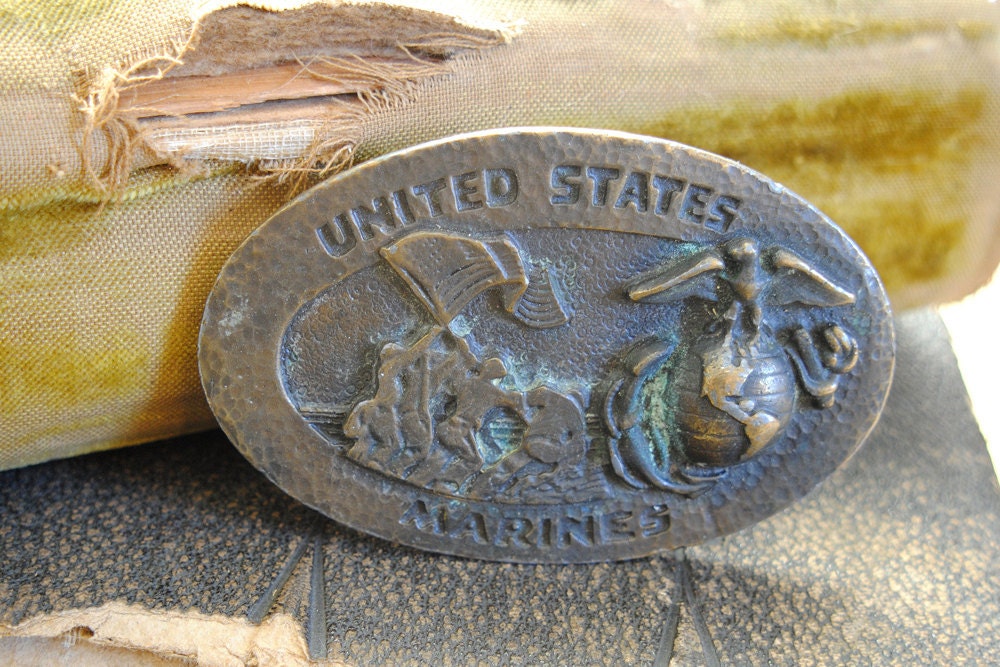 Vintage USMC brass belt buckle Marine Corps by oddsandthreads