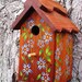 Outdoor wood Birdhouse/Nesting Box - Blue Flowers - Made in USA fully functional