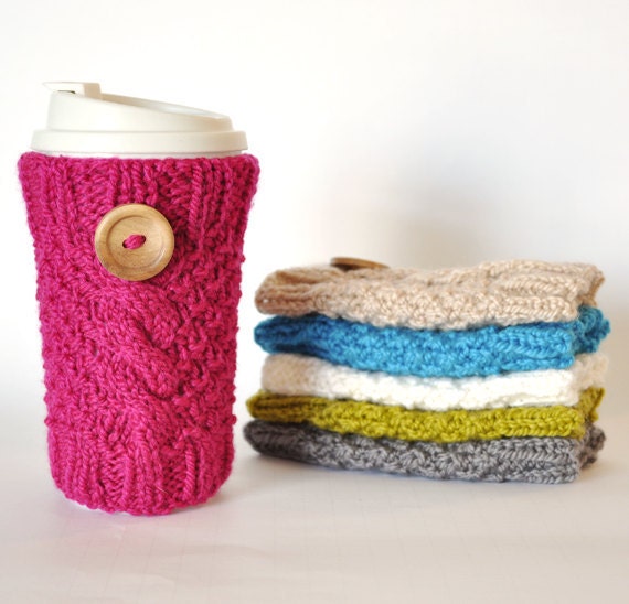 Knitted Cable Travel Mug Cozy