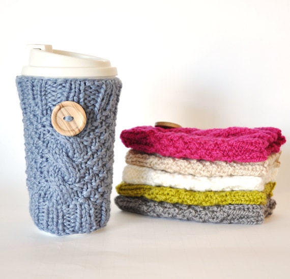 Knitted Cable Travel Mug Cozy