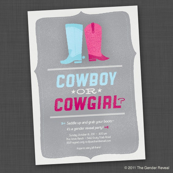 Cowboy or Cowgirl Boots Gender Reveal Party Printable Digital Invitation