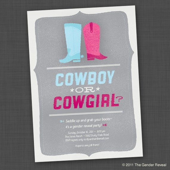Cowboy or Cowgirl Boots Gender Reveal Party Printable Digital Invitation
