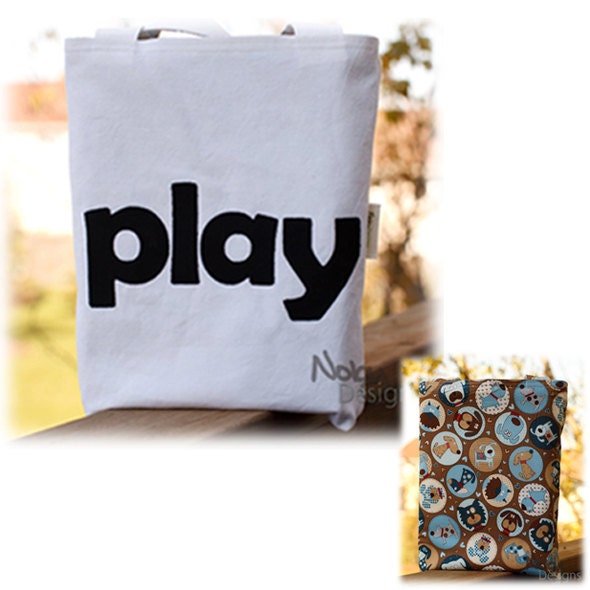 Reversible Appliqued Boy Tote Bag - Play