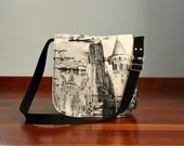 historical GalataTower prints large messenger bag/eco-friendly diaper bag/black white messenger bag/ istanbul messenger