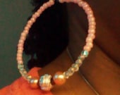 Rose Pink and Iridescent Pearl Beaded Hoop Earrings: "Flower Bomb"