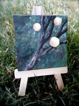 Mini painting-Acrylic on canvas-Green-Tree Art-Surreal