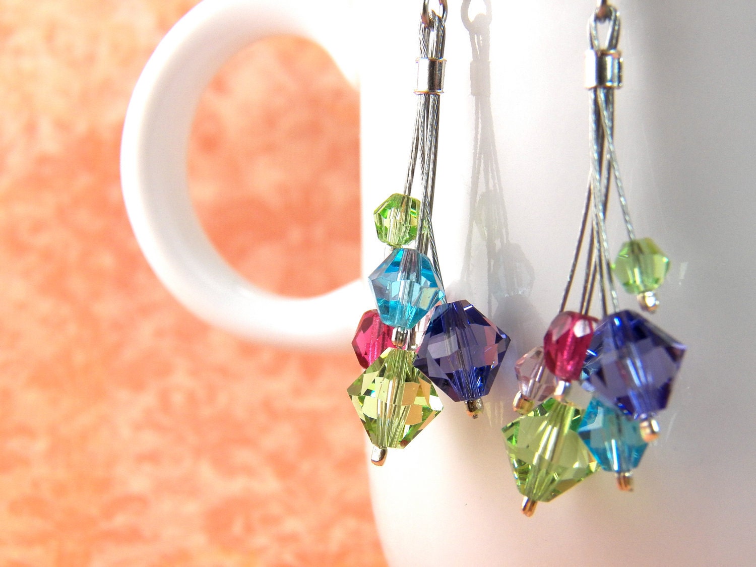 Crystal SWAROVSKI Earrings - Green Purple Blue Fuchsia - Cascade / Chandelier - HYPOALLERGENIC