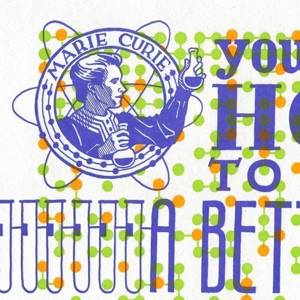 THE CURIE CURE oversized postcard featuring scientist Marie Curie